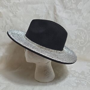 CoG New York Black Felt Rhinestone Big Brimmed Hat
